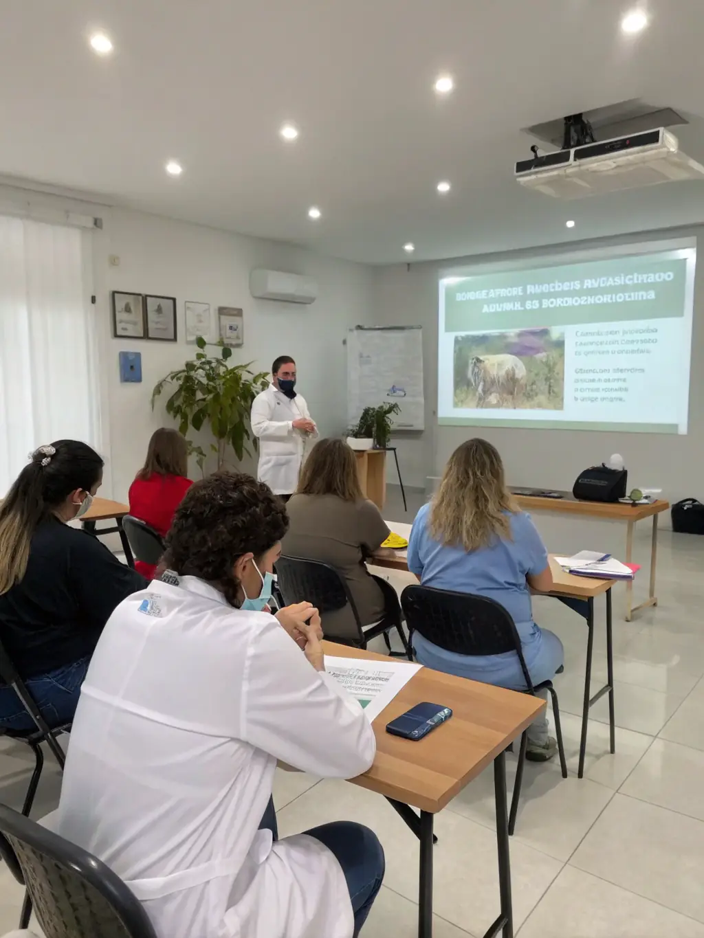 A photo of a veterinarian giving a presentation on equine health at an AEEB-organized seminar.